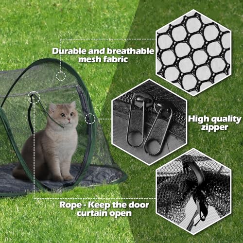 Cat Tent Outdoor, Pet Enclosure Tent Suitable for Cats and Small Animals, Indoor Playpen Portable Exercise Tent with Carry Bag(Dark Green) - color: Dark Green