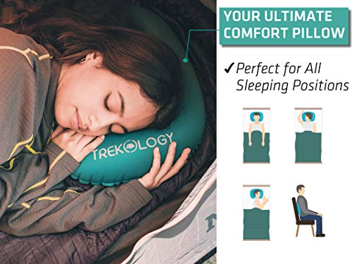 TREKOLOGY Ultralight Inflatable Camping Travel Pillow - ALUFT 2.0 Compressible, Compact, Comfortable, Ergonomic Inflating Pillows for Neck & Lumbar Support While Camp, Hiking, Backpacking - color: Teal Blue