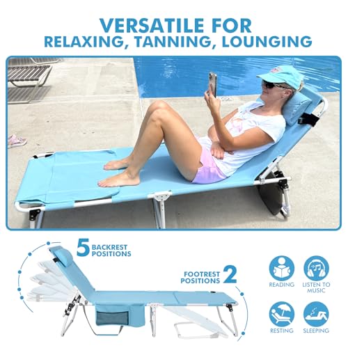 Oversized Extra Wide Tanning Chair with Sun Canopy Face Hole Padded Adjustable Washable, Heavy Duty Layout Folding Lounge Chair for Outside Beach Reading Sunbathing, UPF 50+, XL, Plus Size, 330 LBS - color: Blue, size: Oversized