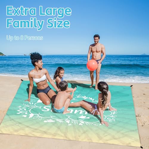 Beach Blanket Waterproof Sandproof Oversized Extra 79 * 88inch Sand Free Beach Mat with Stakes, Storage Bag - Essentials for Outdoor Beach, Picnic,Quick Drying Durable - color: Hellosummel, size: 6.6x7.2 FT (1～4 Person)