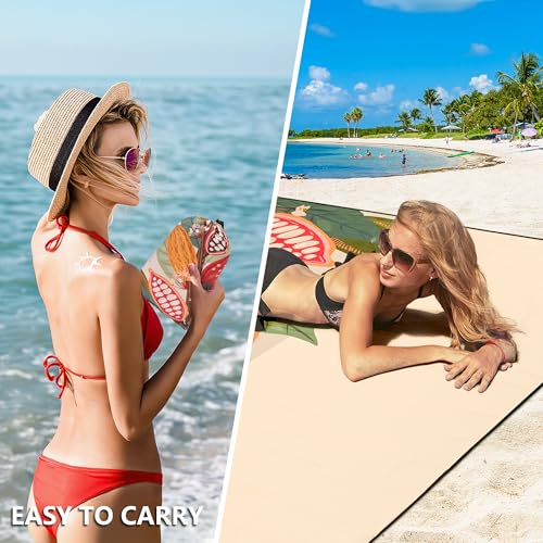 HIHOHO Beach Blanket Waterproof Sandproof Extra Large Beach Mat 79" X 83"/120"x108"for 1-8 Adults Quick Drying Durable Outdoor Picnic Mat for Beach Travel Camping Hiking - color: Cocoa Beans, size: 79" X 83"（1~3 person）