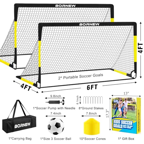 Kids Soccer Goal for Backyard Set - 2 Set of 7X5 / 6X4 ft Toddler Soccer Nets Training Equipment, Soccer Ball, Pop Up Portable Soccer Set for Kids and Youth Games and Training Goals Ages 3-16 Gift - color: 1.Black Yellow