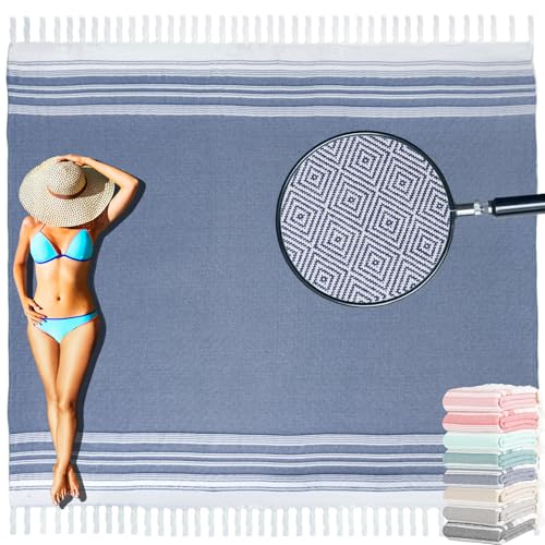 Yongoes Oversized Turkish Beach Towel Blanket Cotton Giant XL Sandproof Towels Huge Linen XXL Extra Large Big Throw Quilt Blankets for Adults Cloud Travel Camping Glamping Accessories Essentials - color: Blue, size: Extra Large 82"x88"（208x224cm）