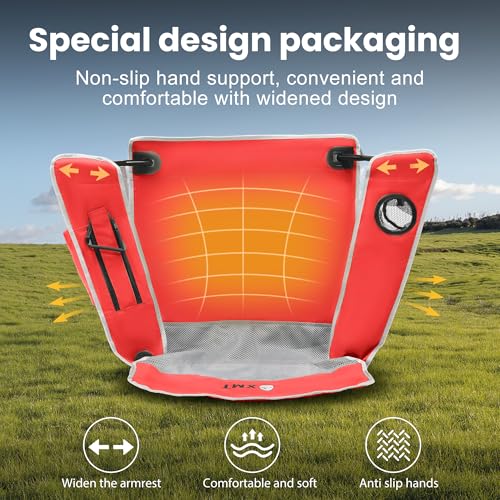 Portable Outdoor Folding Chair with Cup Holder & Cooler Bag - Breathable Mesh, Wide Armrests, Ergonomic Design for Camping, Beach, Backyard - Includes Storage Bag & Bottle Opener (Black/Green/Red) - color: 01-red