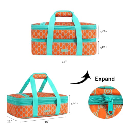 MIER Insulated Double Casserole Carrier Thermal Lunch Tote for Potluck Parties, Picnic, Beach, Fits 9 x 13 Inches Casserole Dish, Expandable by Mid Zipper, Orange - color: Orange