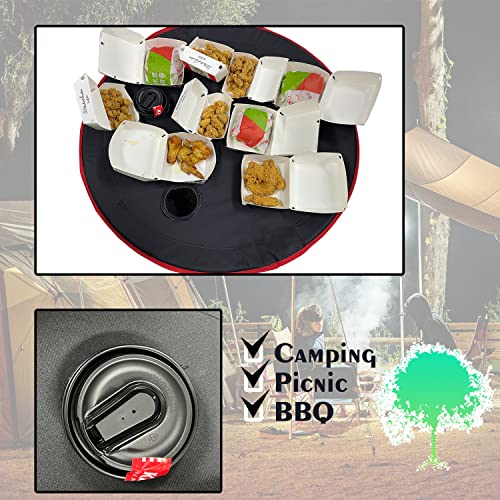 2 Tier Outdoor Camping Gear, Foldable Camping Table with Carry Bag and 4 Cup Holders,Lightweight Collapsible Canvas Table for Beach, Picnic, BBQ,Campfires,Fishing,Hiking,Tailgating - color: Black & Red