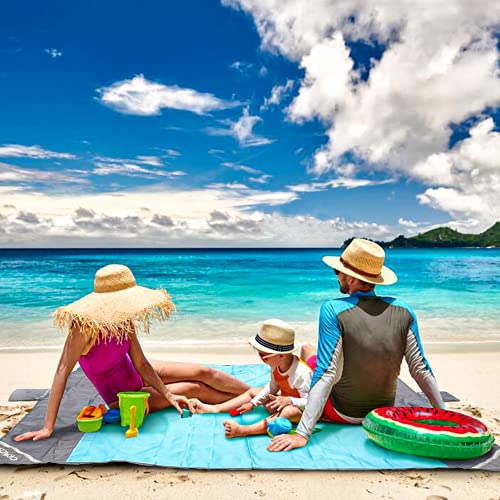 covacure Beach Blanket Waterproof Sandproof 79”X 83"- Large Beach Blanket Sandproof Fits for 4 Adults, Waterproof Beach Mat with 3 Zipper Pocket, Outdoor Beach Mat for Travel, Camping, Hiking - color: Blue 79"x 83"