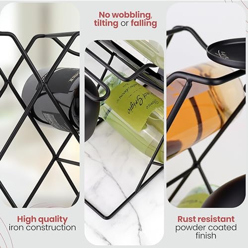 Gusto Nostro Small Wine Racks Countertop Storage for 8 Bottles & 4 Glasses - Countertop Wine Rack with Glass Holder, Modern Tabletop Black Wine Rack, Wine Holder Stand for Kitchen Cabinet Wine Cellar - color: Black, size: 8 Bottles