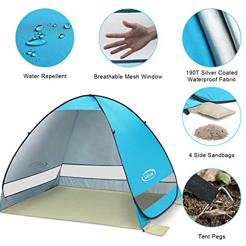 G4Free Large Pop up Beach Tent for 3-4 Person, UPF 50+ Automatic Sun Shelter Canopy Portable Outdoor Cabana Sun Umbrella - color: B-Blue