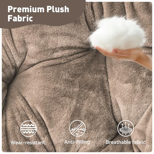 MoNiBloom Round Folding Faux Fur Saucer Chair for Bedroom Living Room Dorm Foldable Metal Frame Oversized Large Comfy Furry Padded Soft Lounge Lazy Cozy Moon Chair for Adults (Beige, 2 Pieces) - color: Beige
