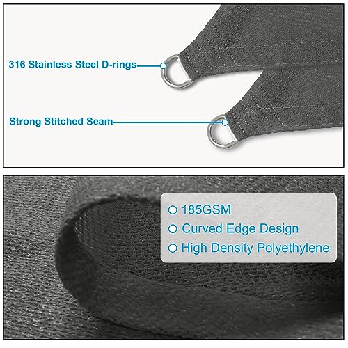 Amagenix Shade Sail 16'X16' Rectangle Dark Grey UV Block Breathable Sun Shade Canopy for Patio Garden Deck Backyard Outdoor Activities, Custom