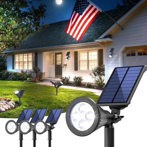 Solar Lights Outdoor Waterproof IP65,6500K Super Bright LED,2 Lighting Modes, Solar Powered Yard Garden Solar Spot Lights for Flag Landscape Auto On/Off-4 Pack - color: Cool White, size: 4 Pack
