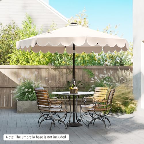 Tangkula 9 FT Solar Patio Umbrella, 2-Tiers Scalloped Outdoor Table Market Umbrella with 32 LED Lights, Vented Top, Tilt Adjustment, Crank, 8 Ribs for Backyard Poolside Deck Beach Lawn (Beige) - color: Beige, size: 9Ft