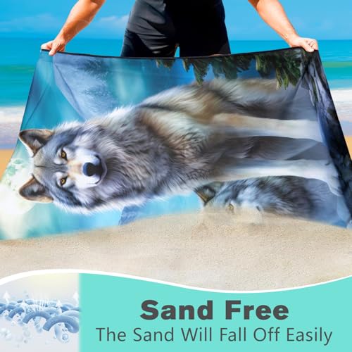 Moon Wolf Beach Towel Oversized 36" x 72", Thin Lightweight Sand Free Quick Dry Microfiber Towel for Swimming Pool Cruise Camping Travel - color: Color_8