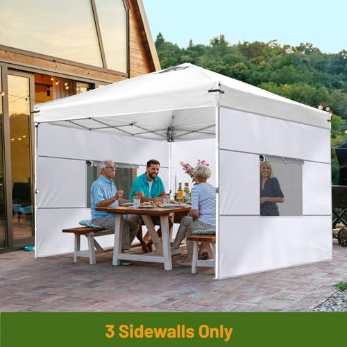 3 Pcs 10x10 Canopy Sidewalls with Roll-up Windows for 10x10 Pop Up Canopy Straight Leg Outdoor Instant Canopy Walls Waterproof & UV Protected for Outdoor Event Tents, 3 Sidewalls Only, White - color: White