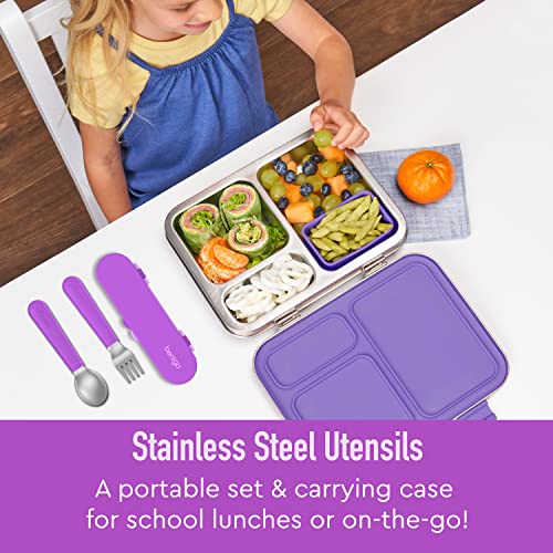 Bentgo Kids Stainless Steel Utensil Set - Reusable Fork, Spoon & Storage Case, PFAS- & BPA-Free, Easy-Grip Handles, Lightweight, Dishwasher Safe, School Lunch, Travel & Outdoors (Purple) - color: Purple
