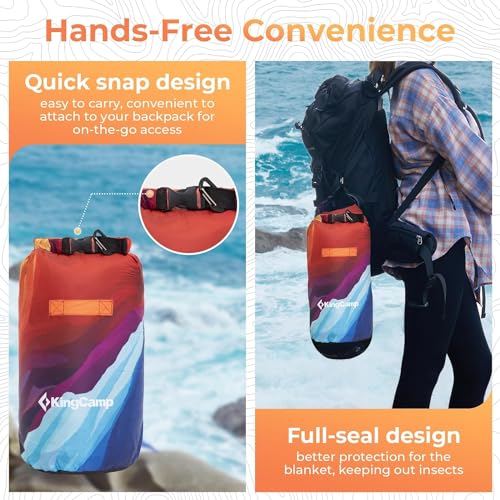 KingCamp Ultralight Camping Blanket, Packable Down Alternative Puffy Printed Wearable Blanket with Snap Buttons & Corner Loops Weatherproof Quilt for Outdoor Travel Stadium (78.7"L x 57.1"W, PEAK) - color: Scenictrail-peak, size: 79" x 57"