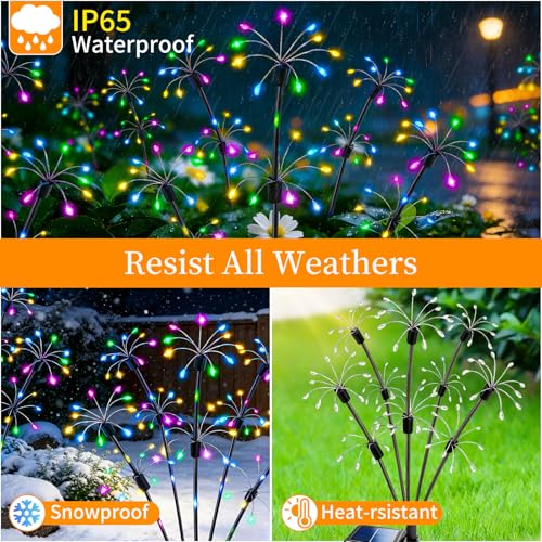 Solar Garden Lights Outdoor, 4 Pack 2-Layer Multicolor Solar Firework Lights, Waterproof Starburst Fairy Light Garden Decor for Yard Patio Pathway Lawn, Unique Gifts for Women Mom Grandma Mother's Day - color: Multicolor