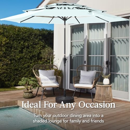 Best Choice Products 10ft 3-Tier Market Patio Umbrella, Outdoor Sun Shade with Tilt, Crank Lift, 8 Ribs for Backyard, Deck, Poolside - color: Baby Blue