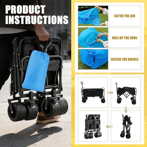 440 LBS Wagons Carts Foldable, Beach Cart with Big All-Terrain Wheels for Sand, Collapsible Folding Wagon with Cup Holders, Utility Carts for Camping, Beach, Garden and Shopping