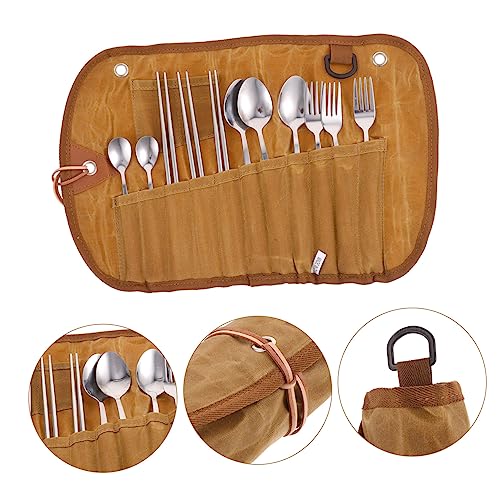 Milisten Portable Camping Cutlery Set with Organizer Bag Multi-functional Picnic Utensils for Outdoor Dining Lightweight and Compact Barbecue Tableware Set