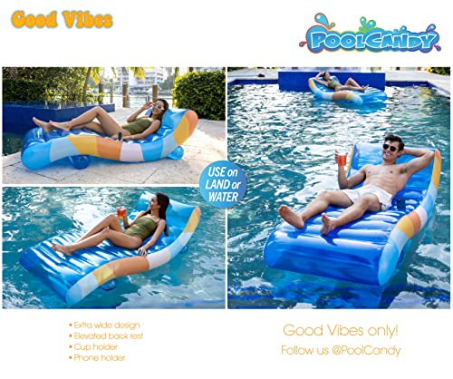 PoolCandy Good Vibes Floating Chaise Lounger. The Ultimate 2in1 Luxurious and Durable Inflatable Pool Float; Its a Lounge Chair on Land or in Water.