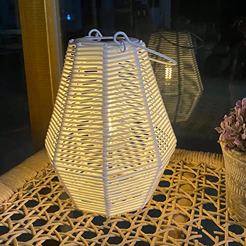 Outdoor Solar Lantern Hanging Decorative Rattan Lanterns with Handle White Large Solar Table Lamp Waterproof for Patio Garden Wedding Home Decor - size: Rattan 1