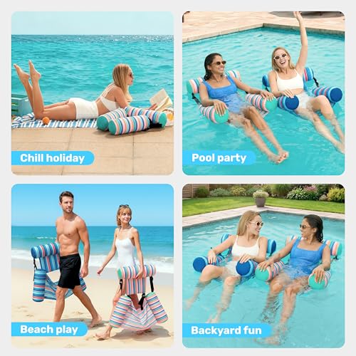 SLOOSH Inflatable Pool Floats Adult,2 Packs Floating Lounge Chairs,Blow up Pool Noodles for Adult Heavy Duty,Floating Chair for Party Summer Water Beach Lake Fun - style: Stripes-Blue,Light Green