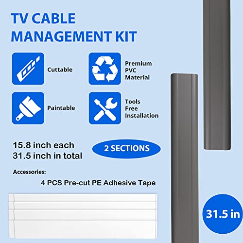 ZhiYo TV Cord Cover for Wall, 31.5 inch Cable Concealer, Cord Hider for Wall Mounted TV, Paintable Wall Cable Cover to Hide Wires, Grey Cable Raceway Kit, 2X L15.8in W1.5in H0.75in - color: Grey, size: W1.5in x H0.75in - L31.5in