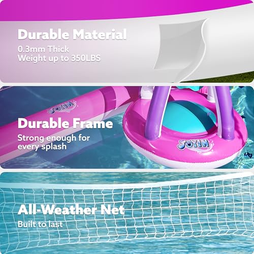 JOYIN Inflatable Pool Float Set Volleyball Net & Basketball Hoops, Floating Swimming Game Toy Floaties for Kids and Adults Volleyball Court (105”x28”x35”)|Basketball (27”x23”x27”),L-Pink Purple - color: Pink Purple, size: Large