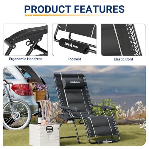 UDPATIO Oversized Zero Gravity Chair Outdoor, Anti Gravity Patio Padding Chairs Folding Adjustable with Cup Holder, Foot Pad & Padded Headrest, Supports 500lbs,Grey/XXL,33in/1PC - color: Grey/Xxl, style: 33in/1PC