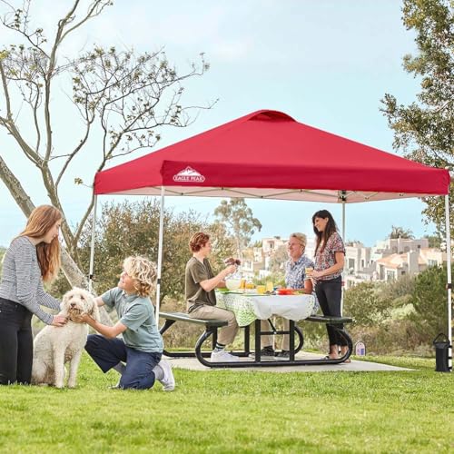 EAGLE PEAK Pop Up Canopy Tent with Wheeled Carry Bag, 8 Stakes, 4 Ropes, 4 Weight Bags, Easy Set Up Tent Canopy, 10x10 ft, 100sqft of Shade, Red - color: Red, size: 10x10
