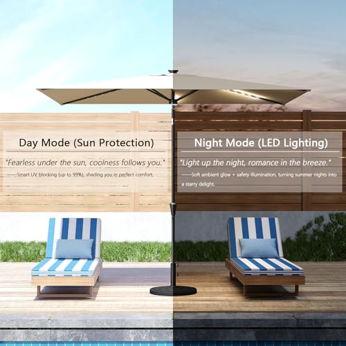 C-Hopetree Rectangular Outdoor Patio Market Umbrella with Solar LED Lights 6.5 x 10 ft - color: Beige