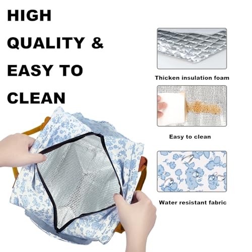 Joymee Lunch Bag Women Insulated Lunch Box Reusable Leakproof Large Spacious Cooler Tote for Women Men Adult with Bottle Holder and Side Pockets for Work Office Travel Picnic -Blue Floral - color: 04 Blue Floral