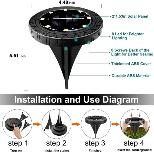 Solar Powered 2Pack, Waterproof LED Outdoor Disk Lights - Solar Garden Lights for Landscape, Pathway, Patio, Yard, Walkway, Lawn, Driveway (Warm White) - size: 2 Pack