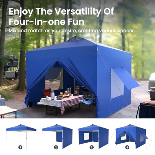 PHI VILLA 10x10 Pop Up Canopy Tent with Sidewalls - Easy Up Tent with Mesh Windows for Ventilation, Waterproof Design - Ideal for Parties, Beach, and Outdoor Events (Blue) - color: Blue, size: 10x10 with 4 Sidewalls