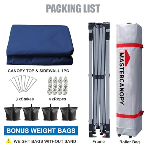 MASTERCANOPY Durable Pop-up Canopy Tent with 1 Sidewall (8'x8',Navy Blue) - color: Navy Blue, size: 8x8