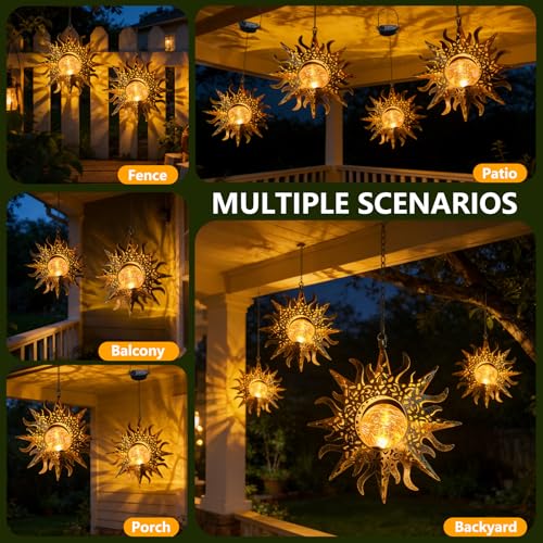 Solar Lights Outdoor Garden Decor Hanging Lanterns Decoration Metal Sunflower Gifts Waterproof for Yard Clearance Front Porch Lawn Driveway Patio Backyard Pathway Gardening Gift - size: 1 Pack