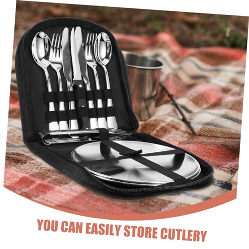 Abaodam 1Set Portable Camping Cutlery Set Stainless Steel Utensil Kit for Picnic Outdoor Dining Compact Storage Bag Lightweight Easy to Carry for Backpacking