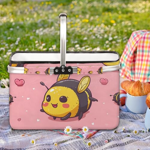 Picnic Basket, MARYHFENVA Collapsible Shopping Basket 40L Large Market Basket with Handles Reusable Folding Grocery Basket for Picnic Travel - color: Pikachu