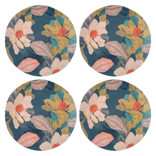 Karma, 8.75 inches Melamine Salad Plates Set of 4, Reusable Dishwasher Safe Plates for Outdoor and Indoor, Seaside Floral - color: Seaside Floral