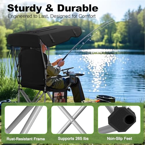 VTOY Portable Camping Chair with Canopy - Folding Chair with Canopy, Durable 600D Oxford Canopy Chair for Camping, Beach, Picnics, Fishing & Sports - color: 2 Pack Black
