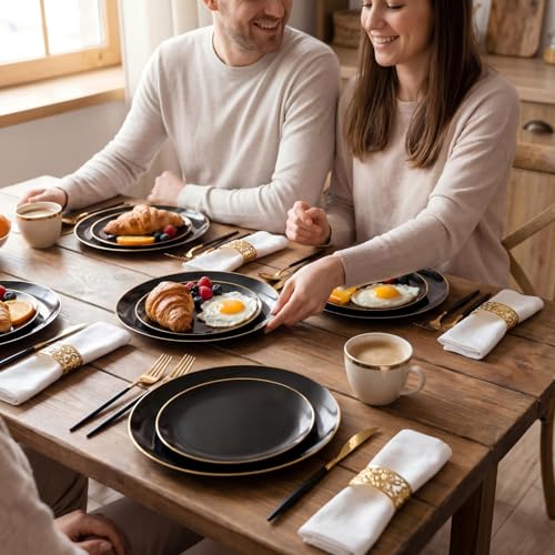 Supernal 350pcs Black Plastic Dinnerware Set - Black and Gold Plastic Plates, Gold Silverware Set, Wedding Party Plate, Cups for Birthday, Party, Wedding,Valentine's Day, Mother's Day and Easter - color: 350pcs Black and Gold Plastic Dinnerware Set