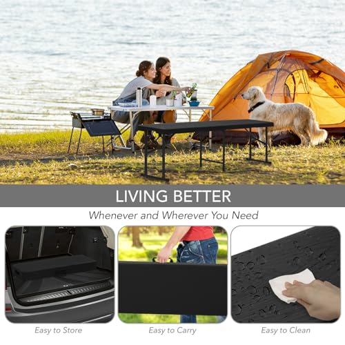 AJP Distributors 2 Pack 6 Foot Portable Plastic Folding Bench 6FT 72" Half Foldable Heavy Duty Seat w/Carry Handle - Indoor Outdoor Backyard Camping Picnic BBQ Party Wedding Dining Event Meeting Black - color: Black Wood Style, size: 6 Foot - 2 QTY