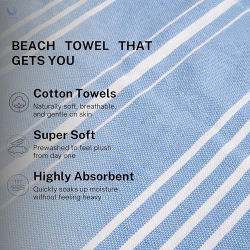 Cotton Turkish Beach Towel with Towels Oversized 36"x72" Pool Absorbent Extra Large Quick Dry Sand Travel Towel (Azure Bliss, 2 Pack) - color: Azure Bliss, size: 2 Pack
