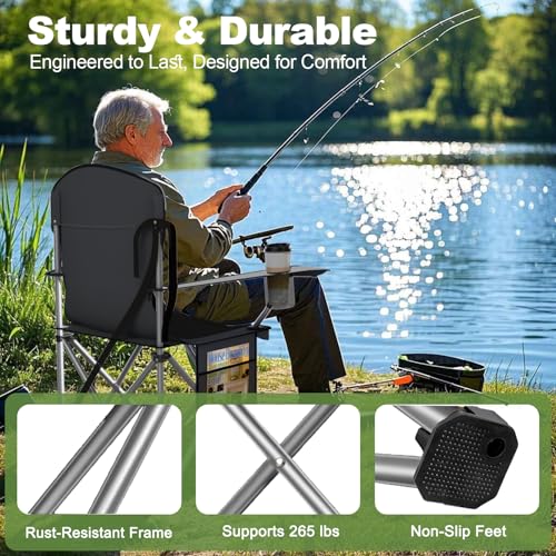 VTOY Folding Camping Chairs Durable 600D Oxford, Portable Outdoor Chair with Cooler Pouch, Cup Holder & Storage Pocket for Camping, Beach, Fishing - color: 2 Pack, Black
