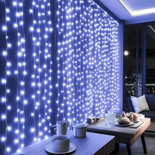 Dazzle Bright 300 LED Curtain String Lights, Christmas Fairy Lights for Bedroom with 8 Lighting Modes, Connectable Waterproof Window Lights Party Wedding Garden Wall Decor, White - color: White