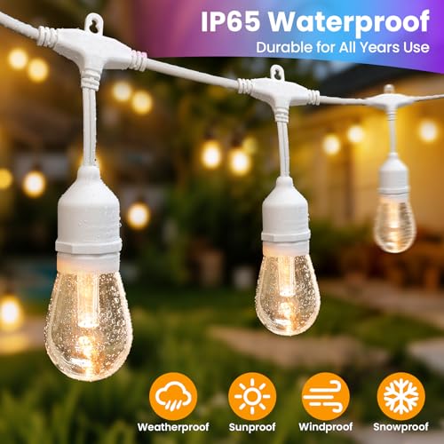 Larkvue 96FT(2X48FT) RGBW Outdoor String Lights with Remote, Patio Lights with 30+3 Vintage S14 Dimmable Waterproof Bulbs for Yard Party Decor, White - color: White