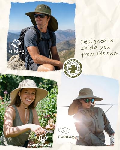 Camptrace Sun Hats for Women Men UPF 50+ UV Protection Wide Brim Hiking Fishing Hat with Neck Flap - color: Darkgreen
