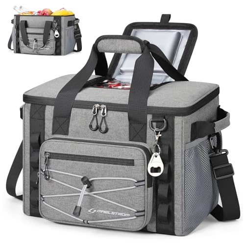 Maelstrom Soft Sided Cooler Bag, 30/40 Can Collapsible Insulated Ice Chest, Large Leakproof Portable Storage for Camping, Travel, Kayaking & Beach - color: 5.Gray with lid, size: 40 Can